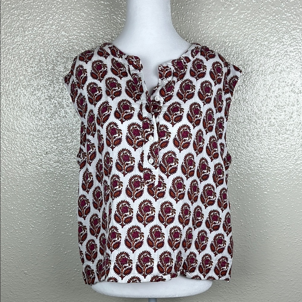 J.CREW/Floral Print Sleeveless Top - White and Red/ Size S